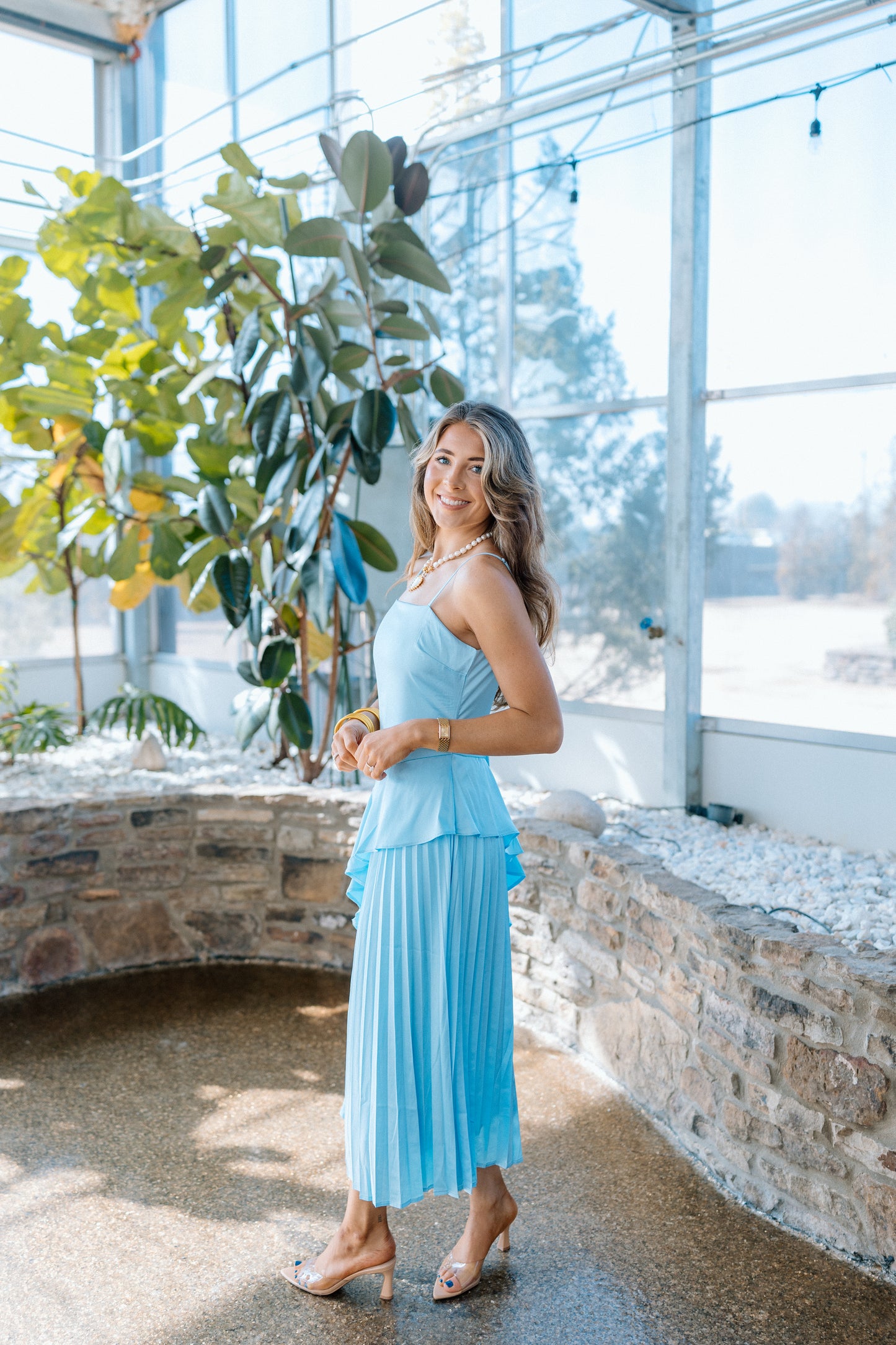 PLEATED BOTTOM MIDI DRESS