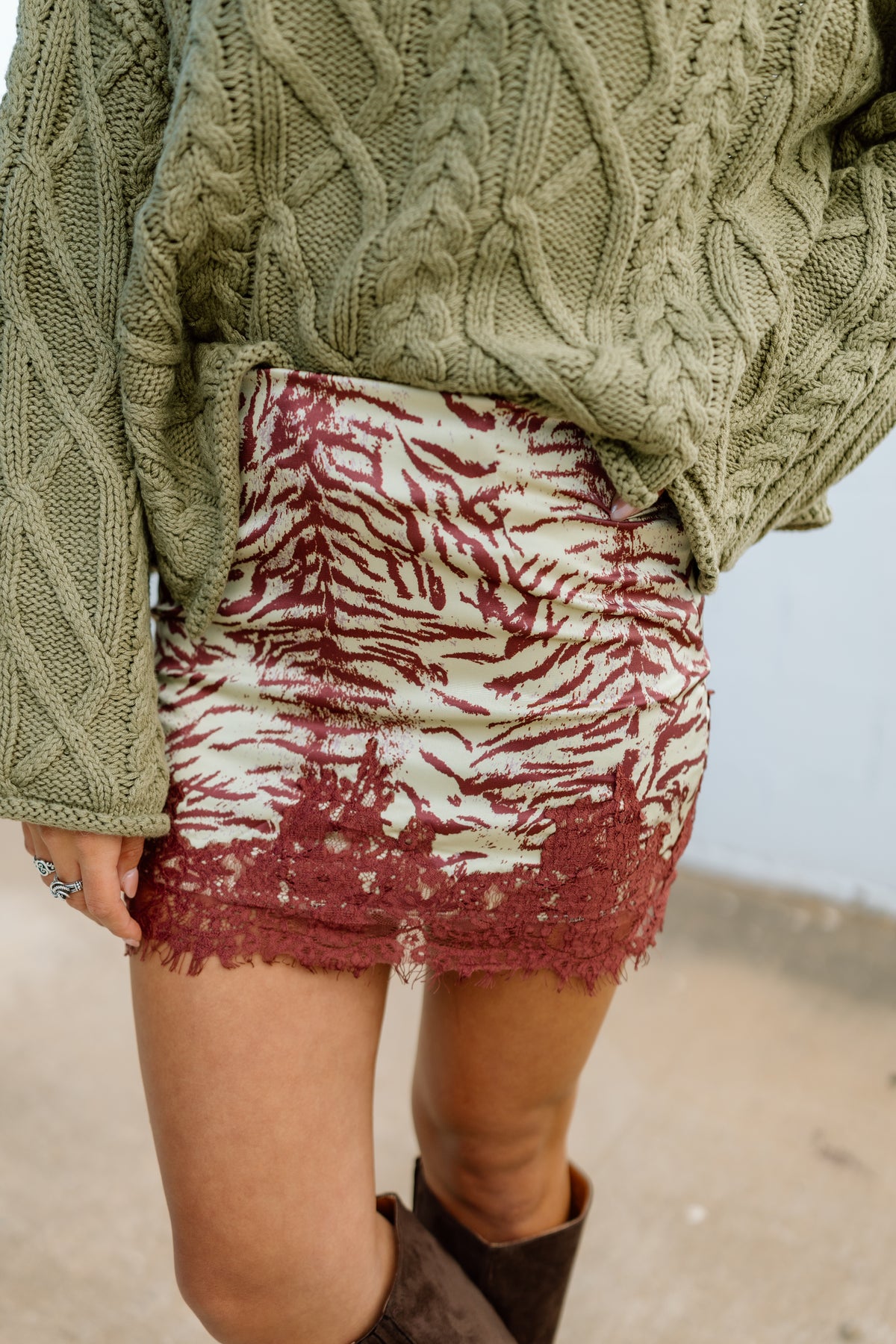 ZEBRA PRINT LACE TRIM SKIRT