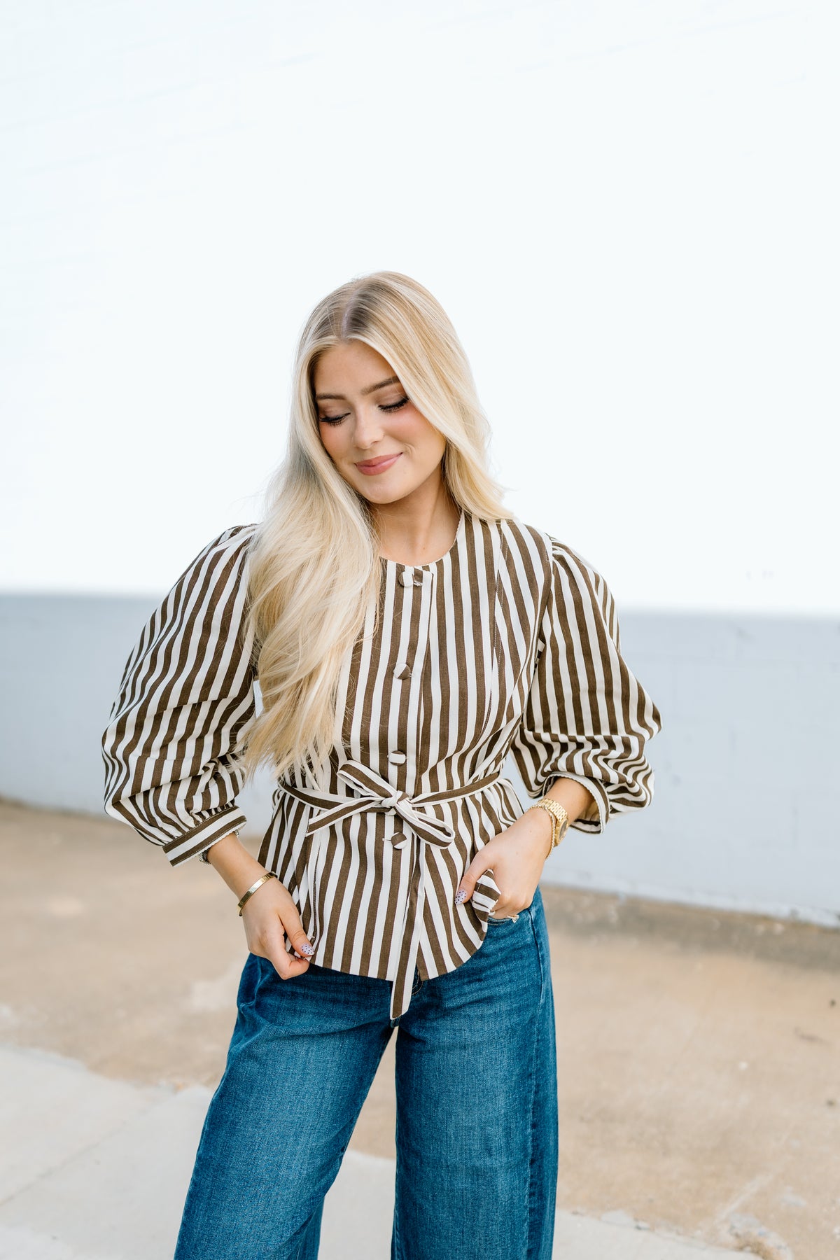 BENICA STRIPED BELTED BLOUSE