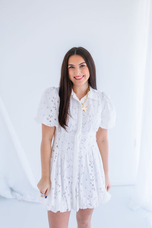 EYELET COLLAR MINI DRESS