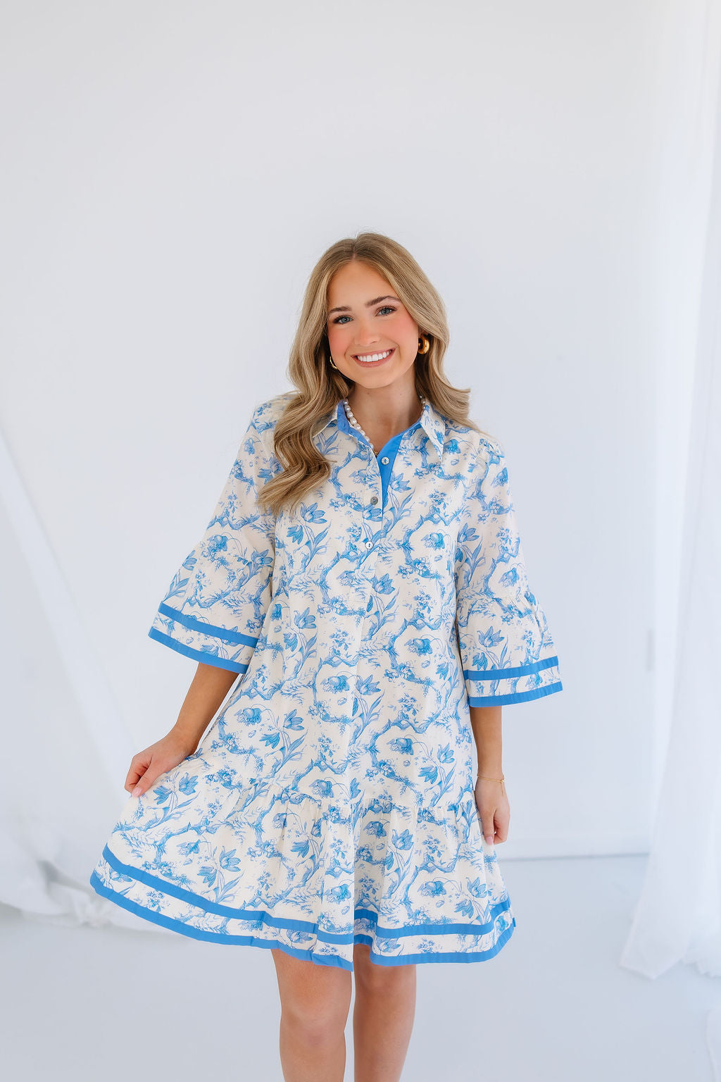 SOMETHING BLUE FLUTTER SLEEVE DRESS