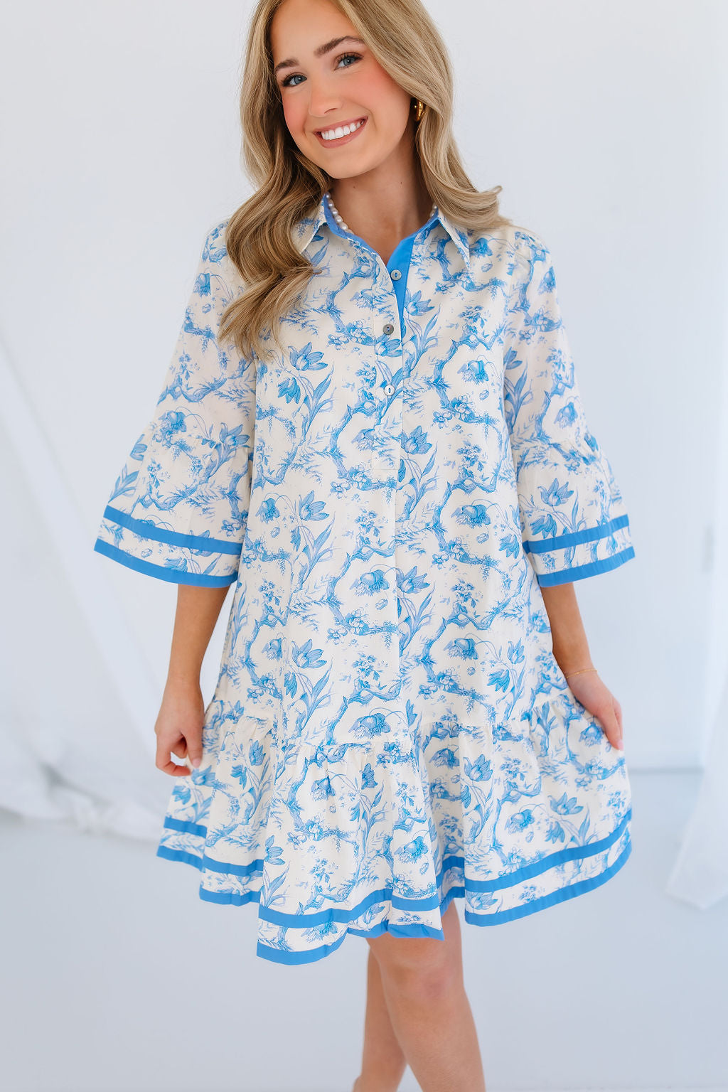 SOMETHING BLUE FLUTTER SLEEVE DRESS