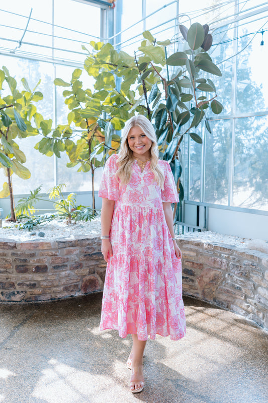 PINK TEA PARTY MIDI DRESS