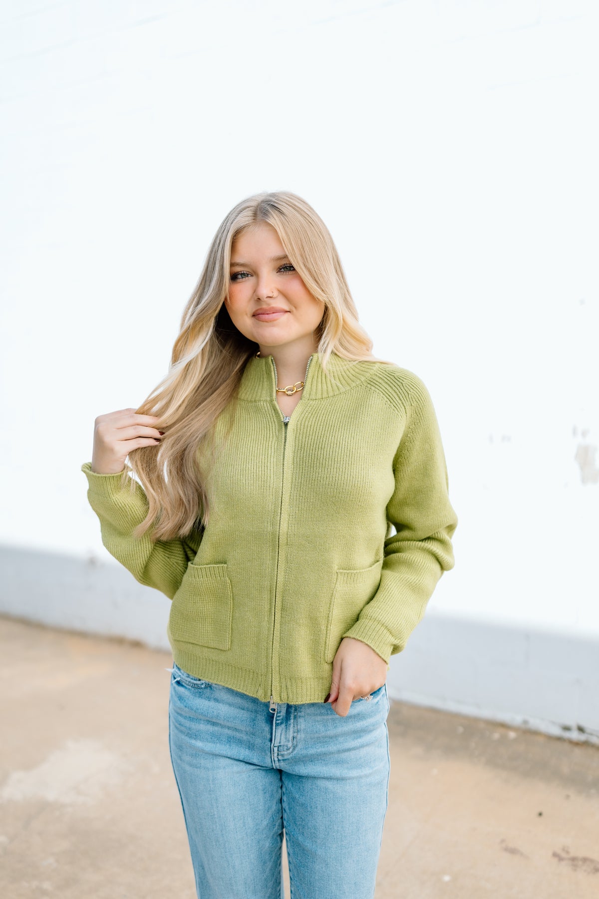 DOUBLE ZIPPER MOCK NECK SWEATER