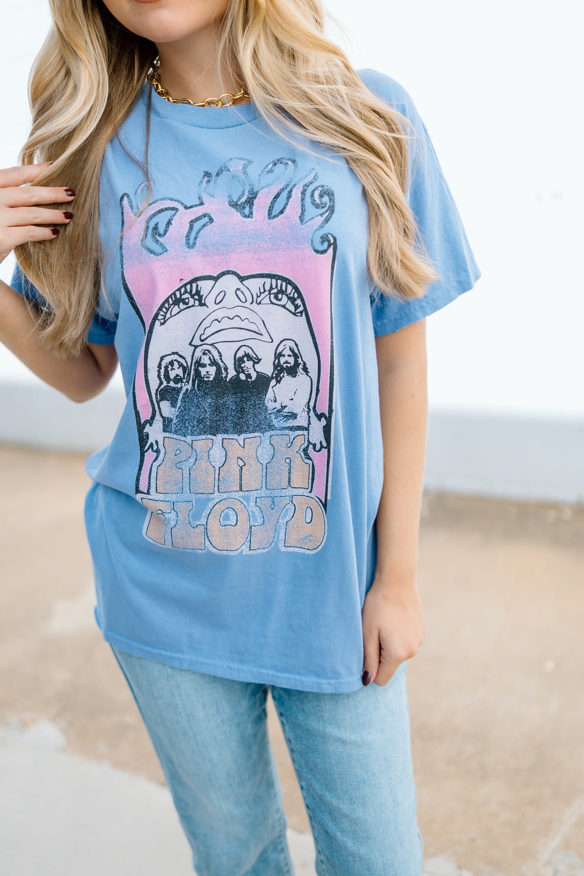 Pink Floyd Festival Colors Violet Thrifted Graphic Tee