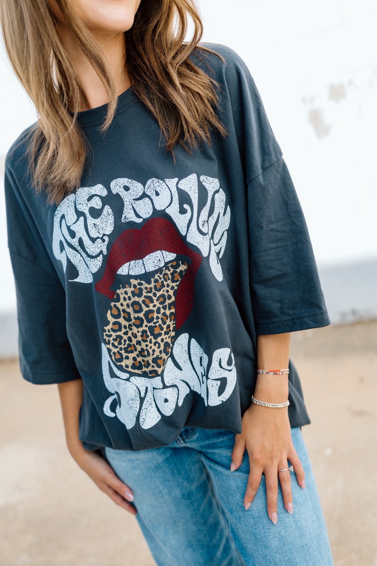 Rolling Stones Leopard Words Smoke One Size Licensed Tee