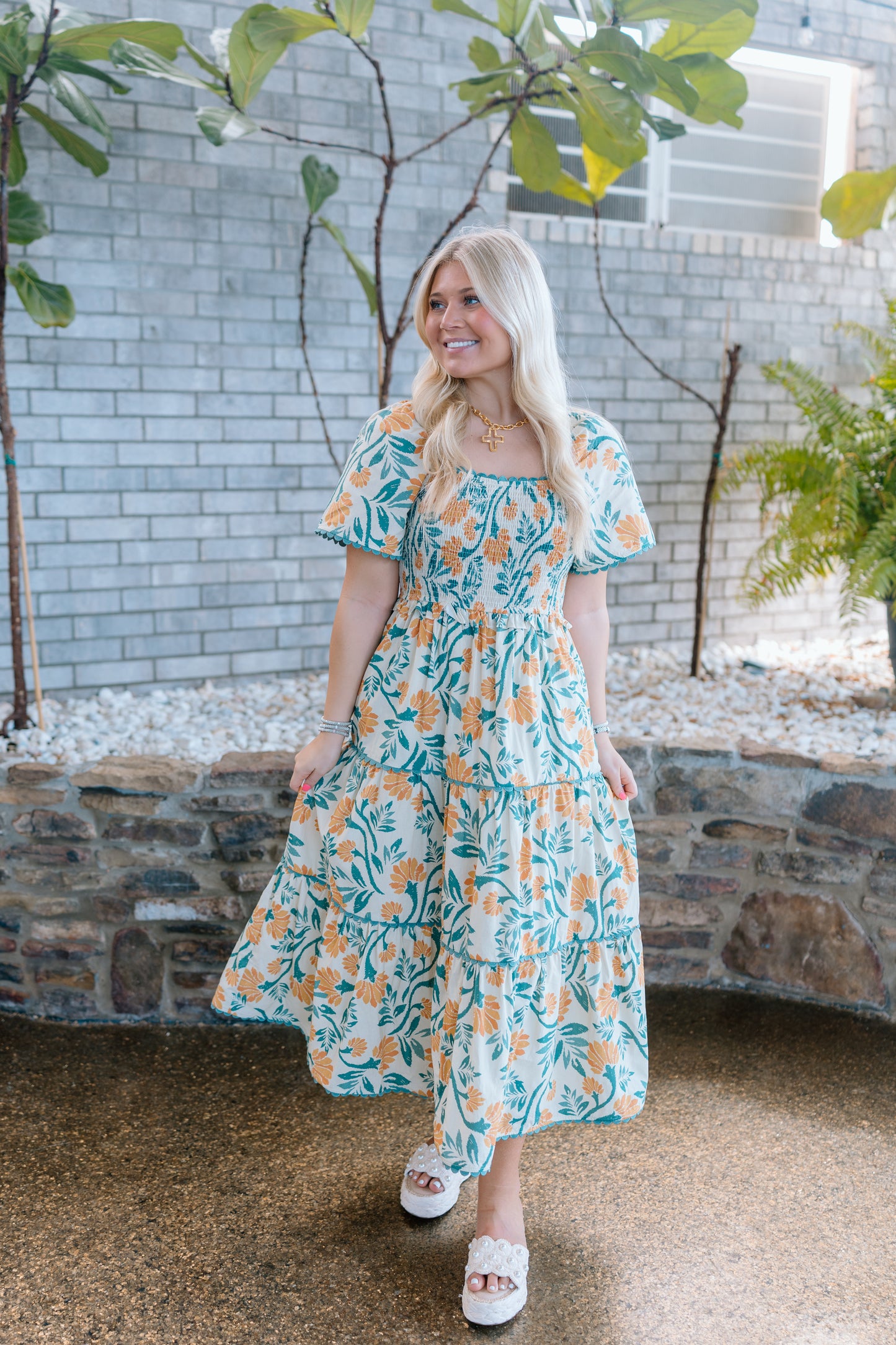 GREEN TEA FLORAL MIDI DRESS