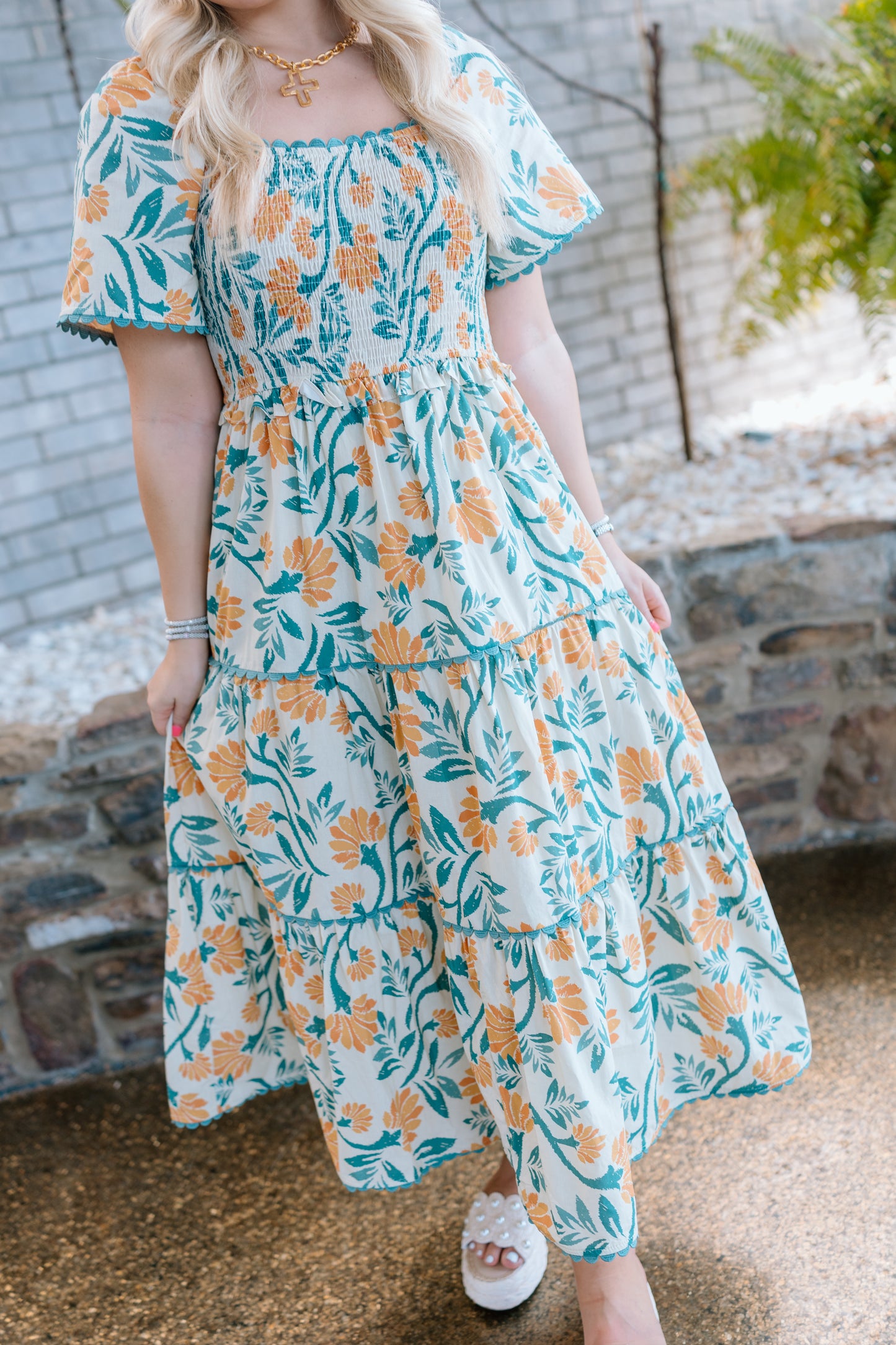 GREEN TEA FLORAL MIDI DRESS