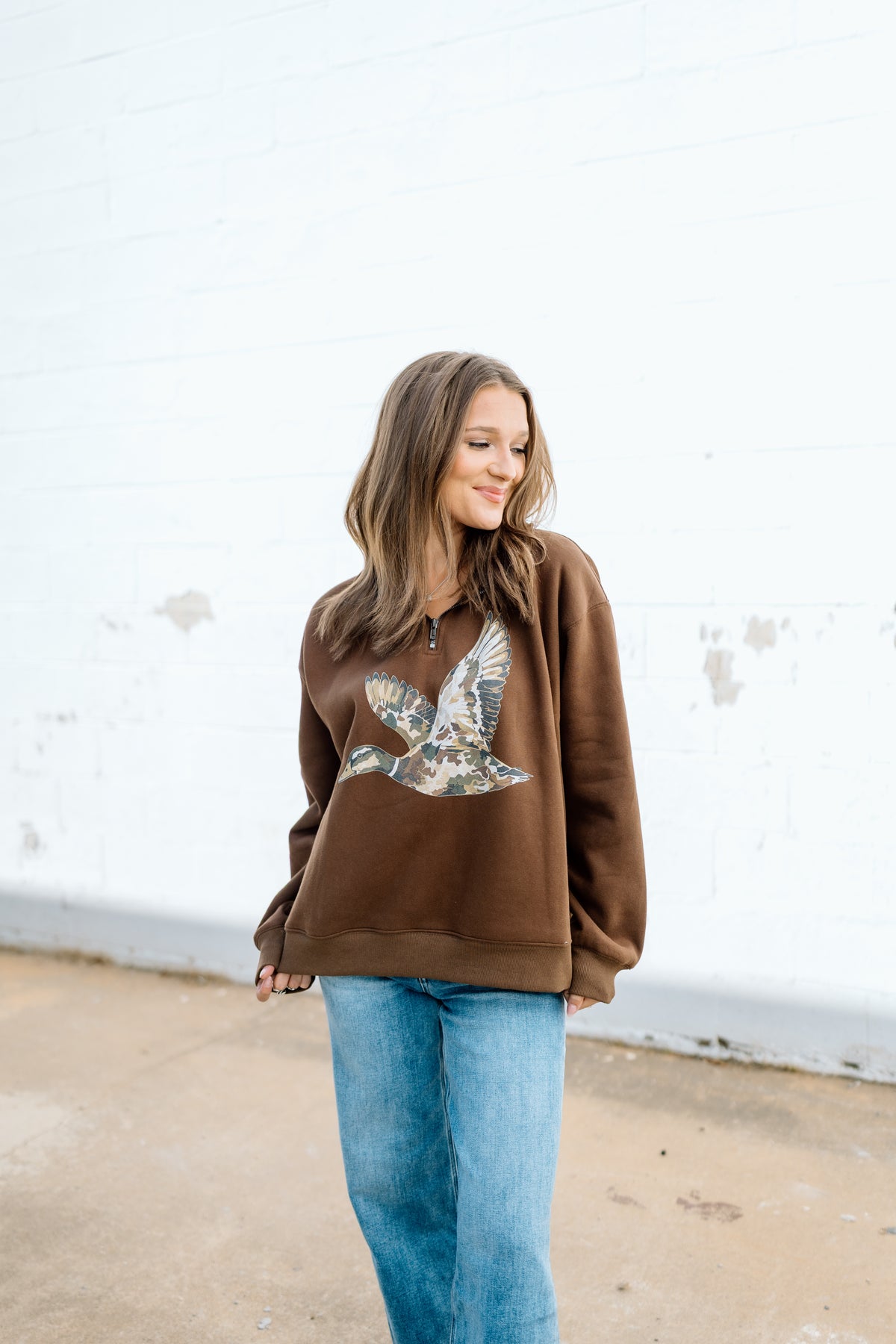 Camo Flying Mallard Print Half-Zip Sweatshirt