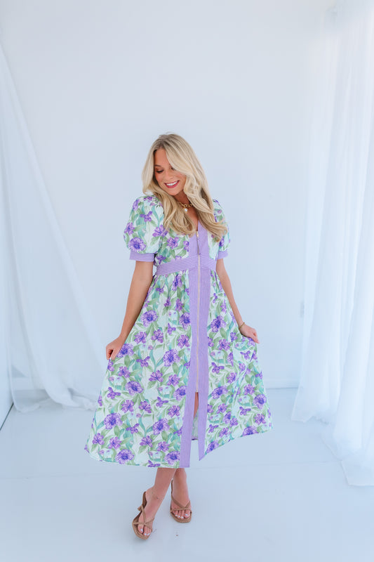 PURPLE RAIN FLORAL MIDI DRESS