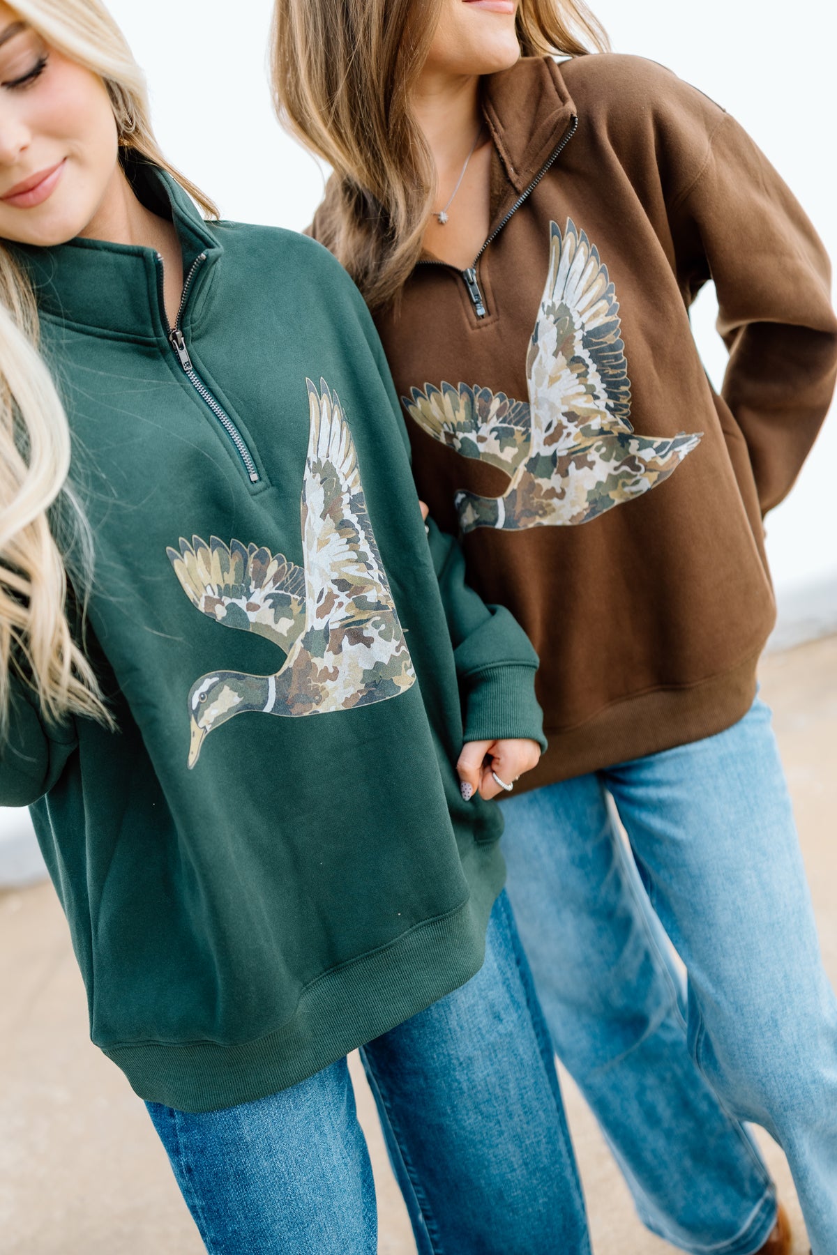 Camo Flying Mallard Print Half-Zip Sweatshirt