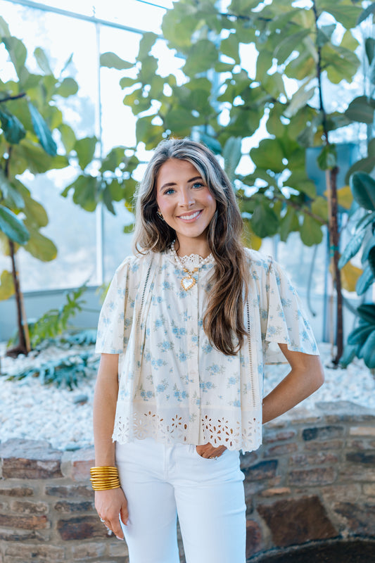 VERONICA FLORAL LACE TRIM BLOUSE