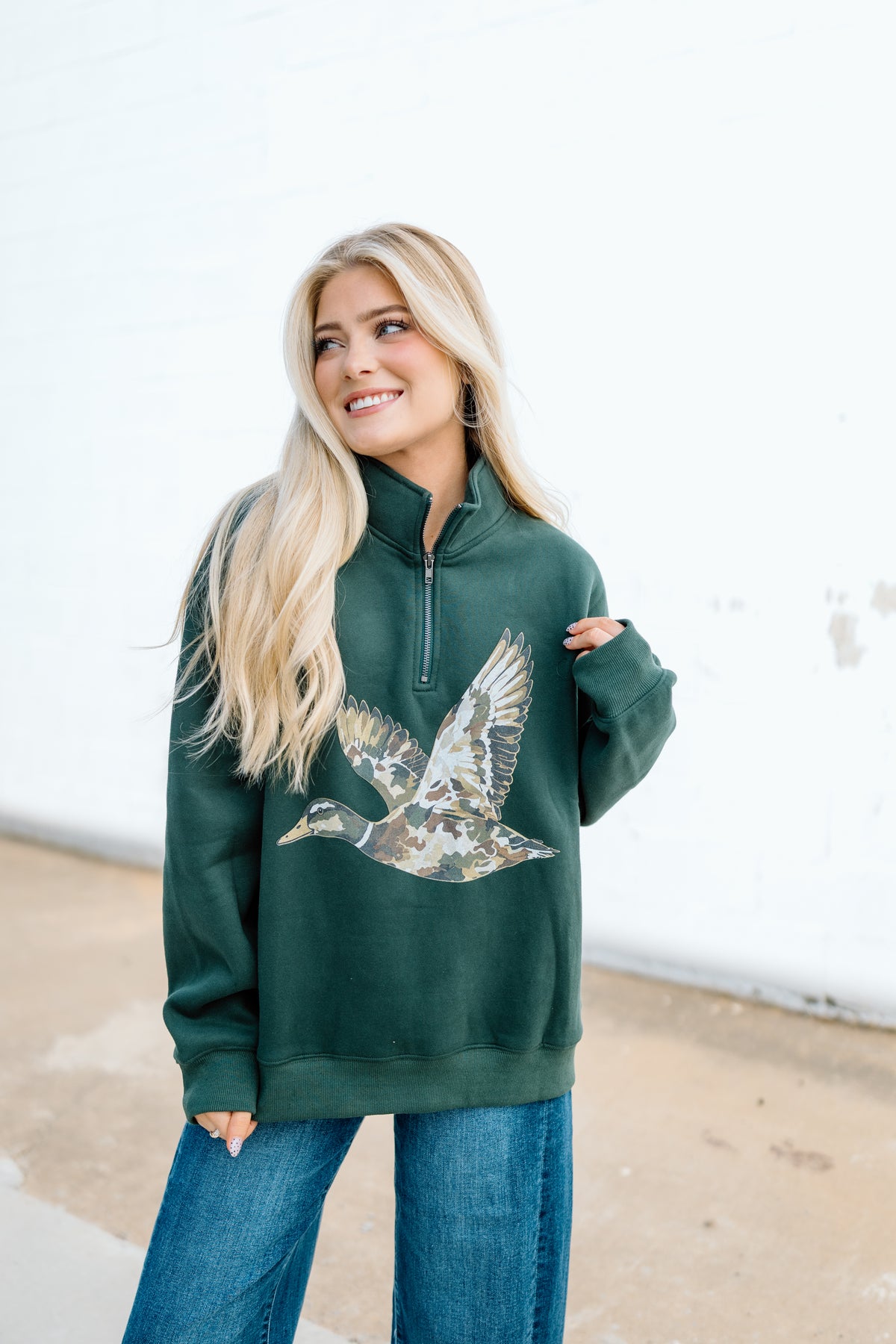 Camo Flying Mallard Print Half-Zip Sweatshirt