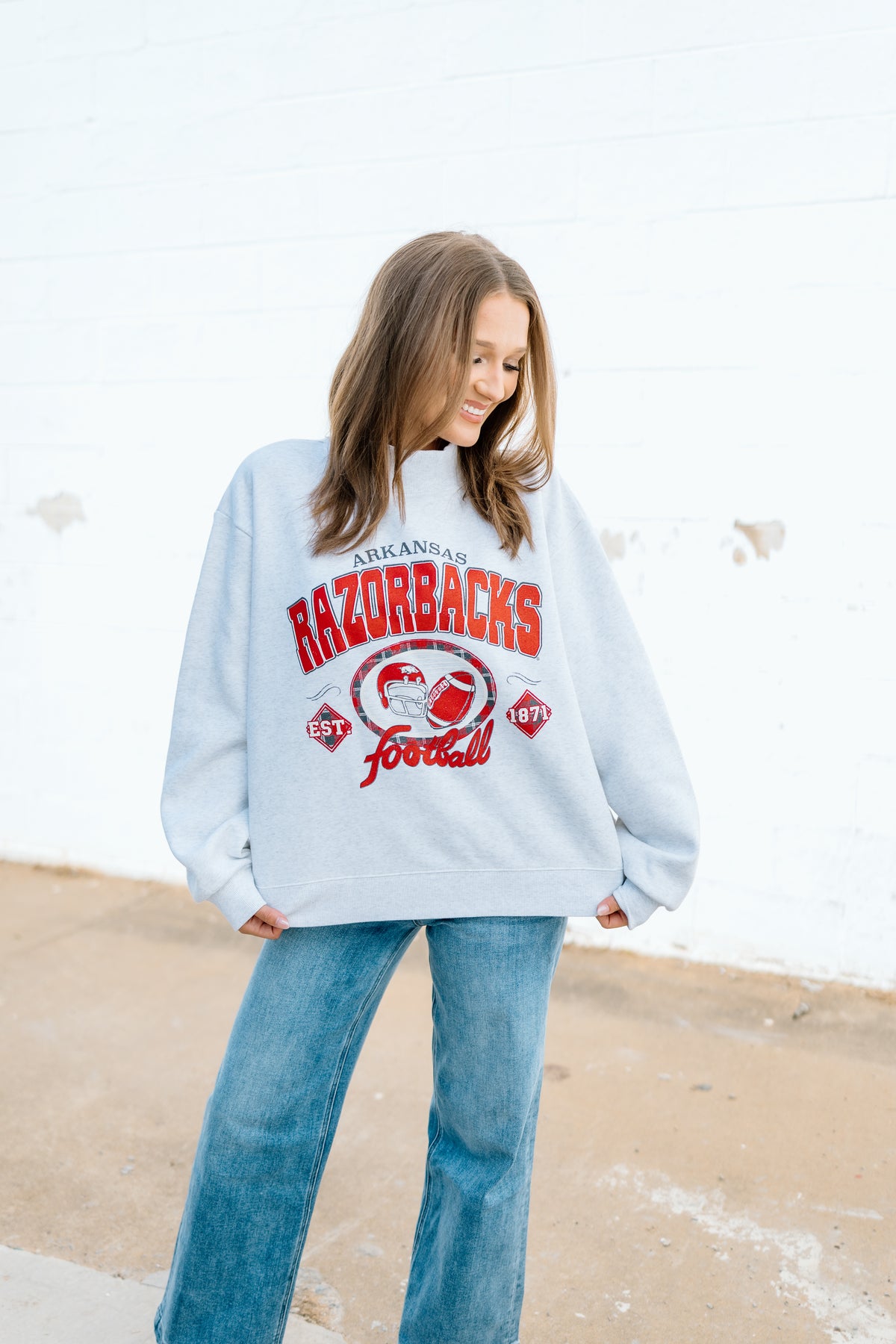 Arkansas Razorbacks Gridiron Gray Wknd Mock Neck Sweatshirt