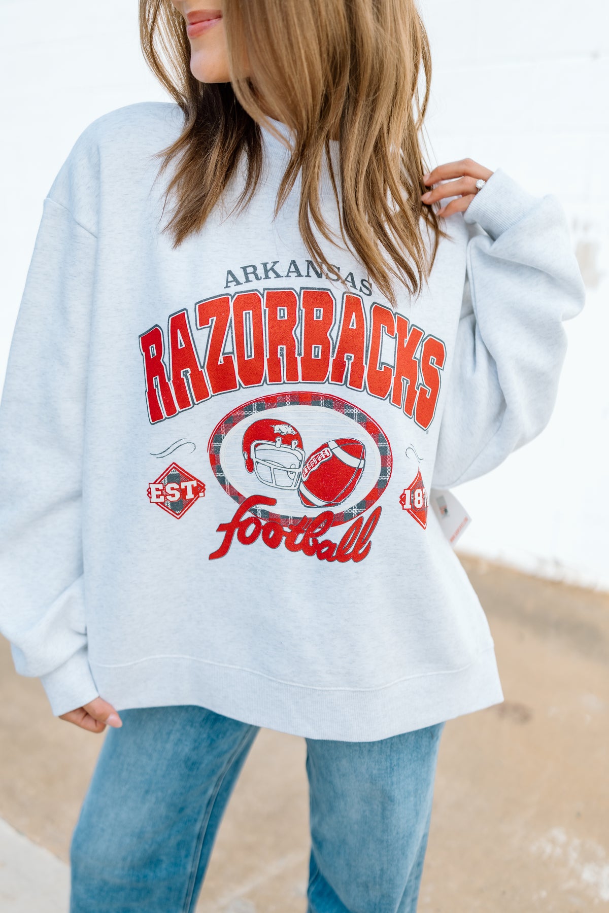 Arkansas Razorbacks Gridiron Gray Wknd Mock Neck Sweatshirt