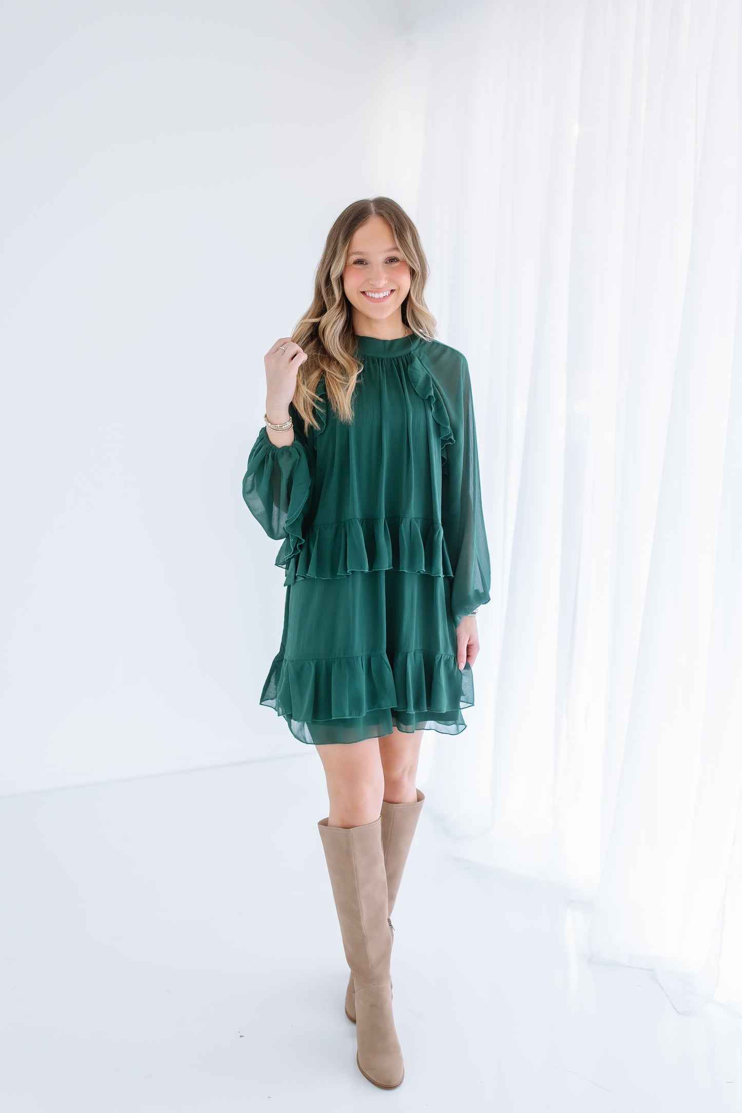 LONG SHEER RUFFLE MINI DRESS