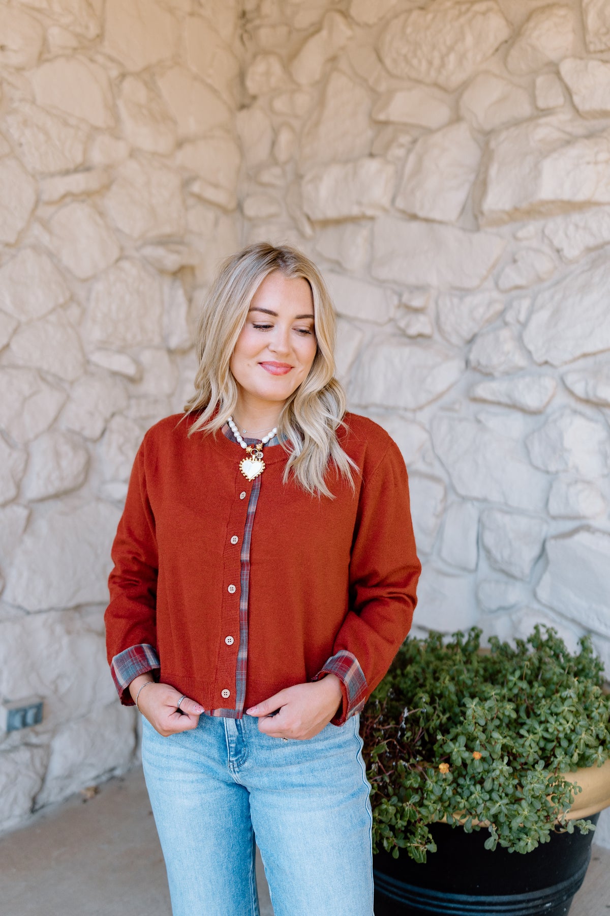 PLAID BUTTON FRONT CARDIGAN