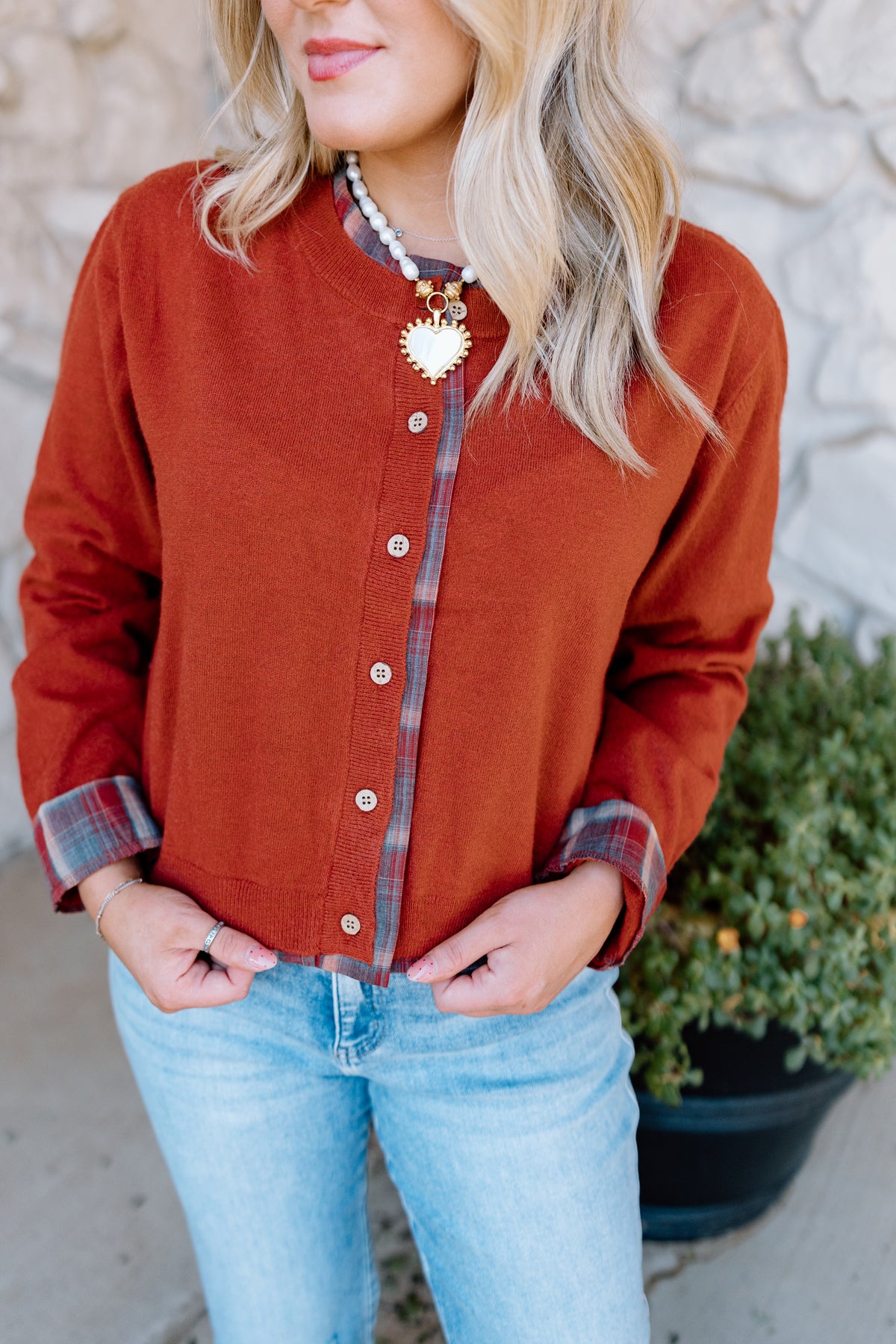 PLAID BUTTON FRONT CARDIGAN