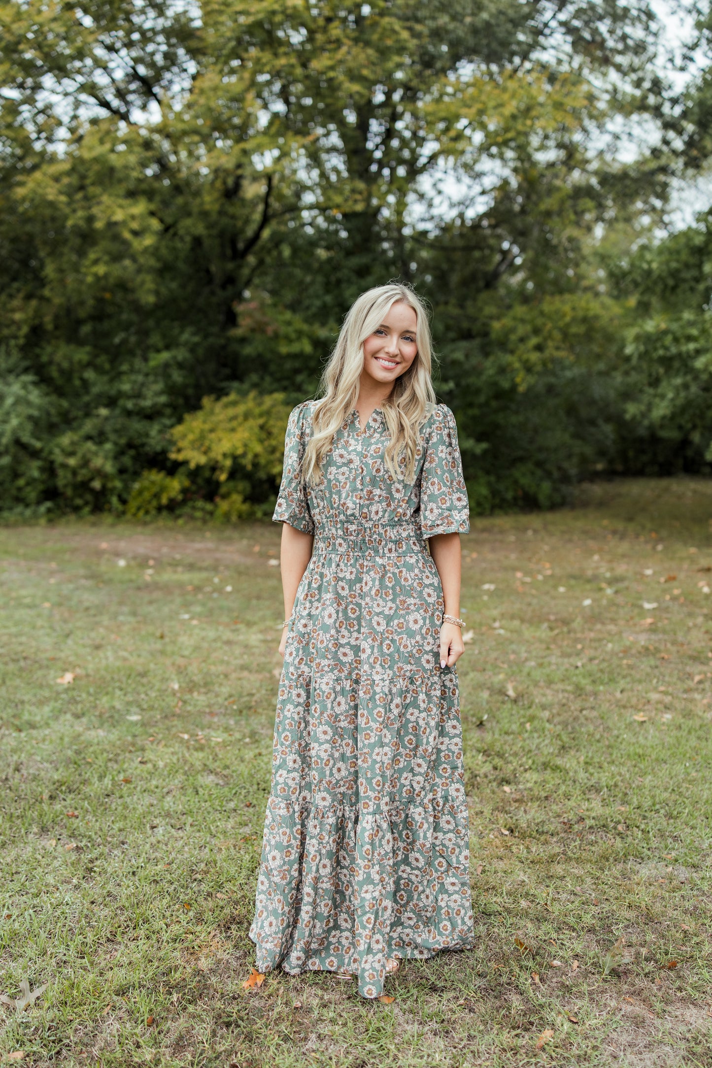 FALL FLUTTER SLEEVE MAXI DRESS