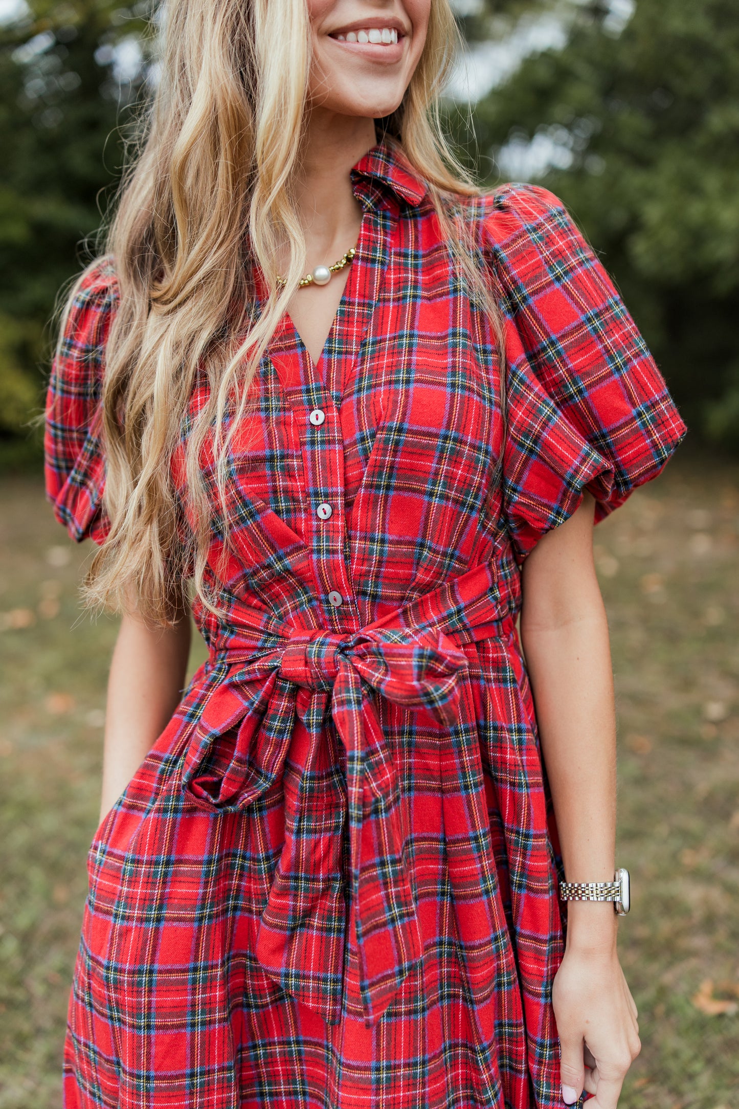 MERRY AND BRIGHT PUFF SLEEVE MIDI DRESS