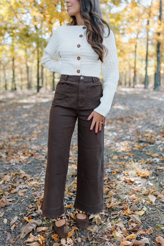 SCALLOP EDGE HIGH WAISTED PANTS