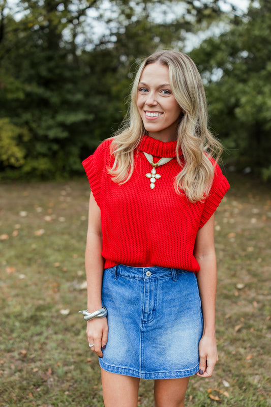 CROPPED TURTLE NECK KNIT TOP