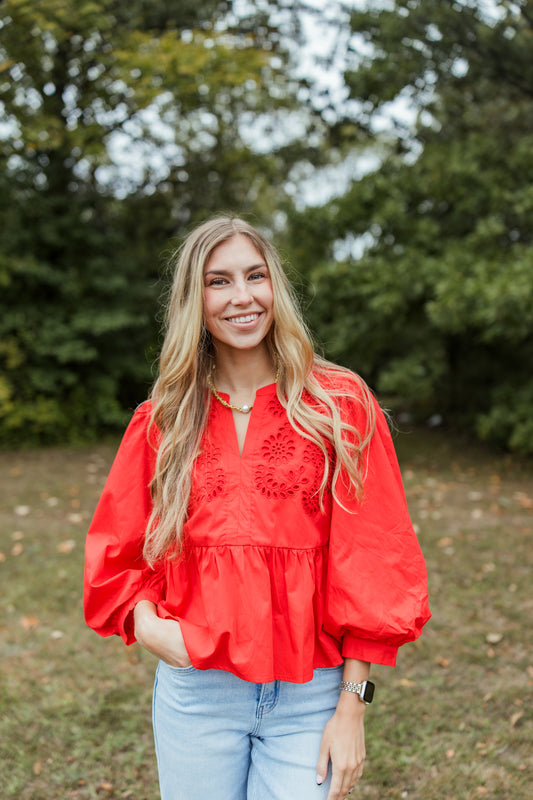 EYELET PEPLUM TOP
