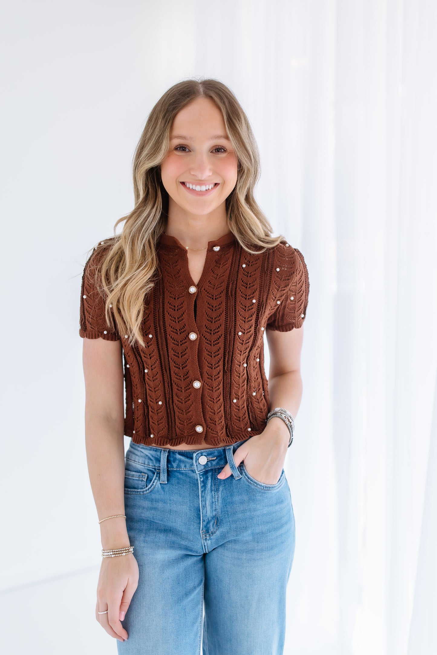 PEARL BUTTON DOWN CARDIGAN