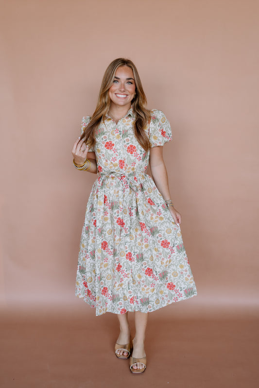 ALL IN FLORAL TIE MIDI DRESS