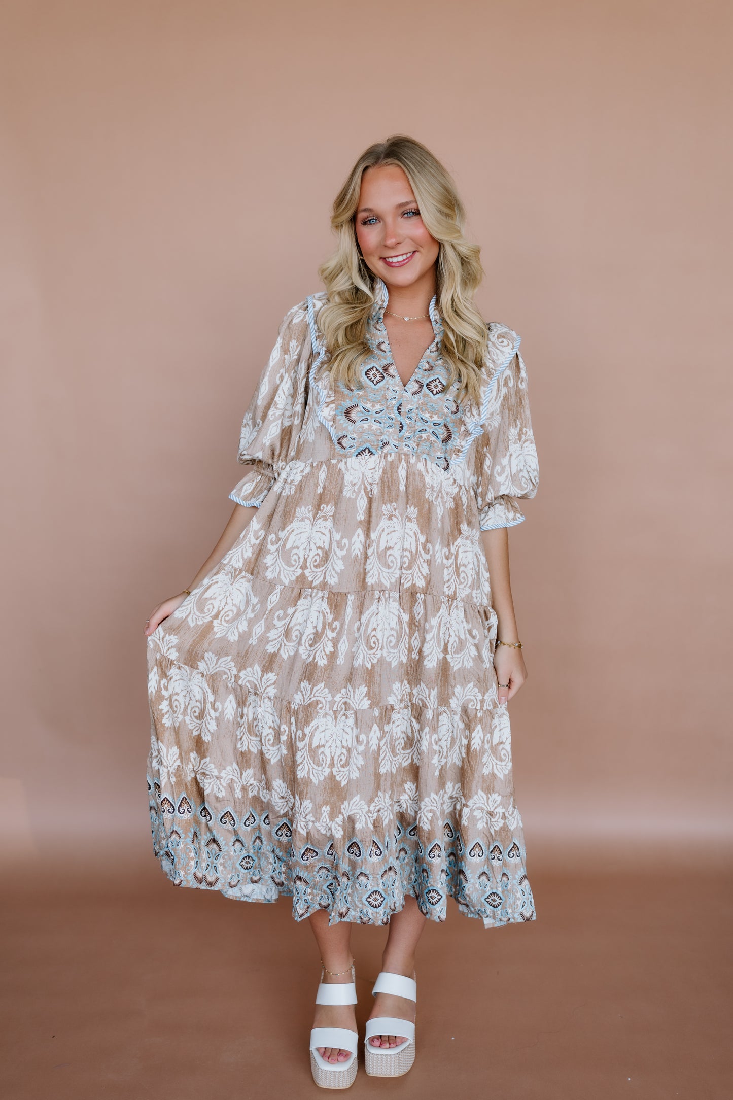 CONTRAST TIERED MIDI DRESS