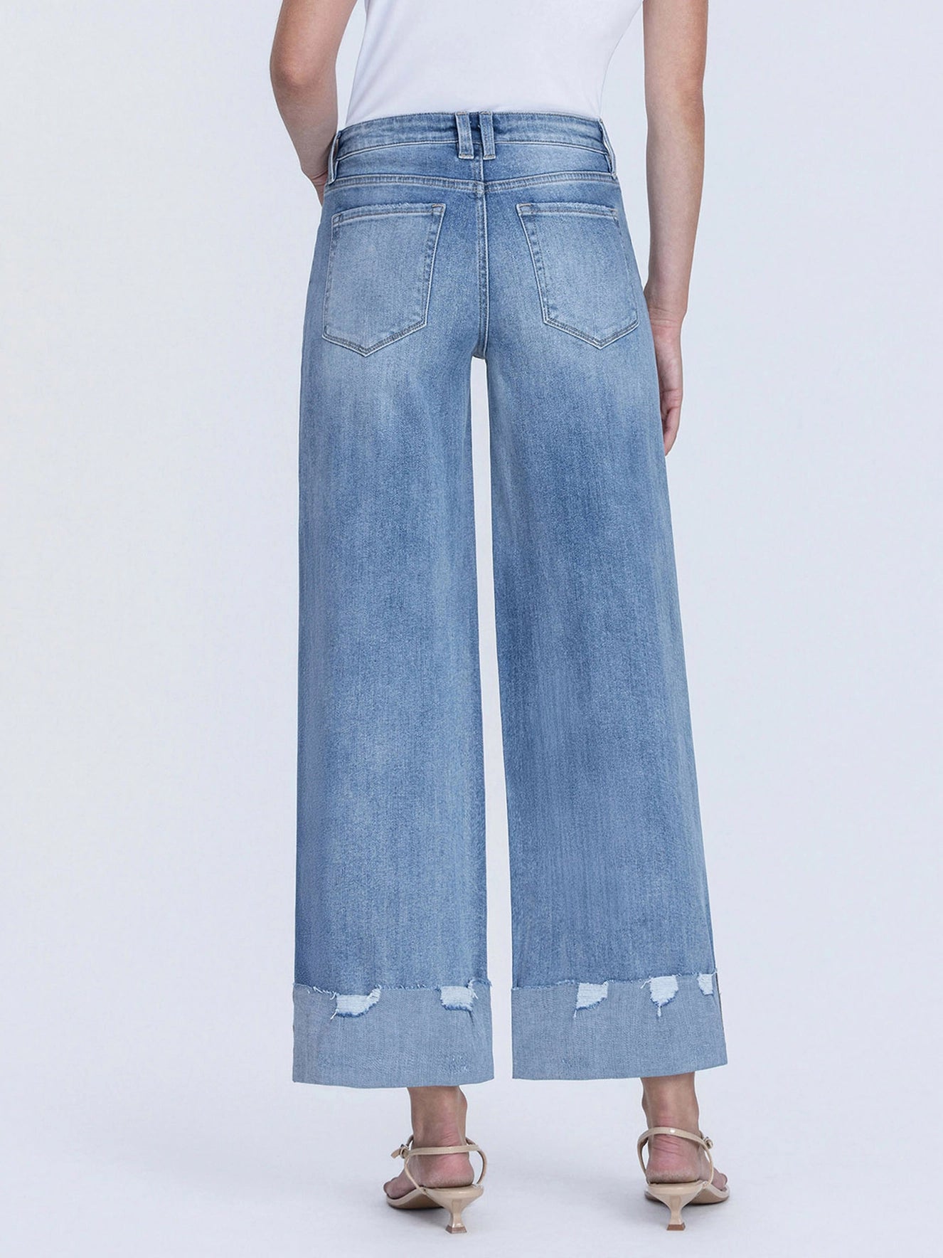 HIGH RISE MEDIUM WASH CUFFED WIDE JEANS