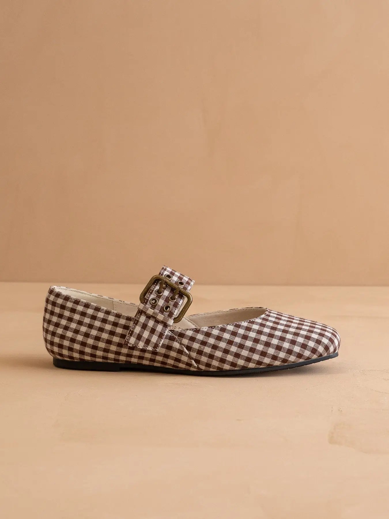 COFFEE GINGHAM BALLET FLATS