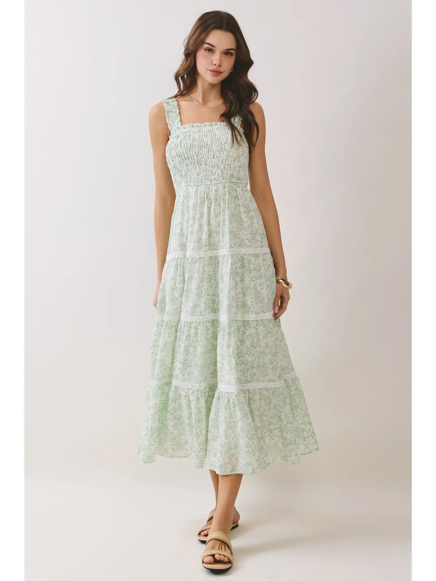 GOOD AS NEW FLORAL SMOCKED MIDI DRESS