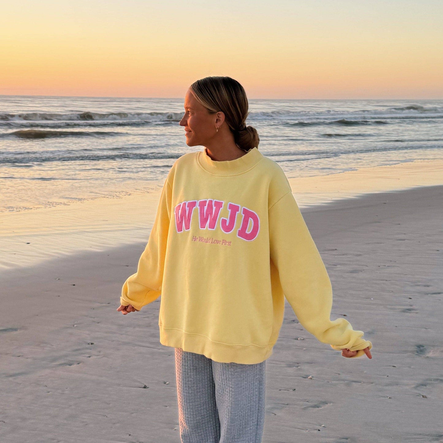 WWJD YELLOW MOCKNECK CREW