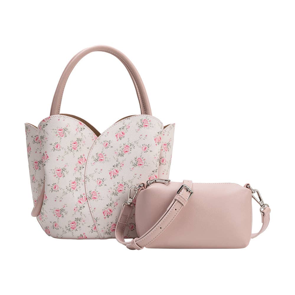 Tulip Pink Flowers Recycled Vegan Leather Top Handle Bag
