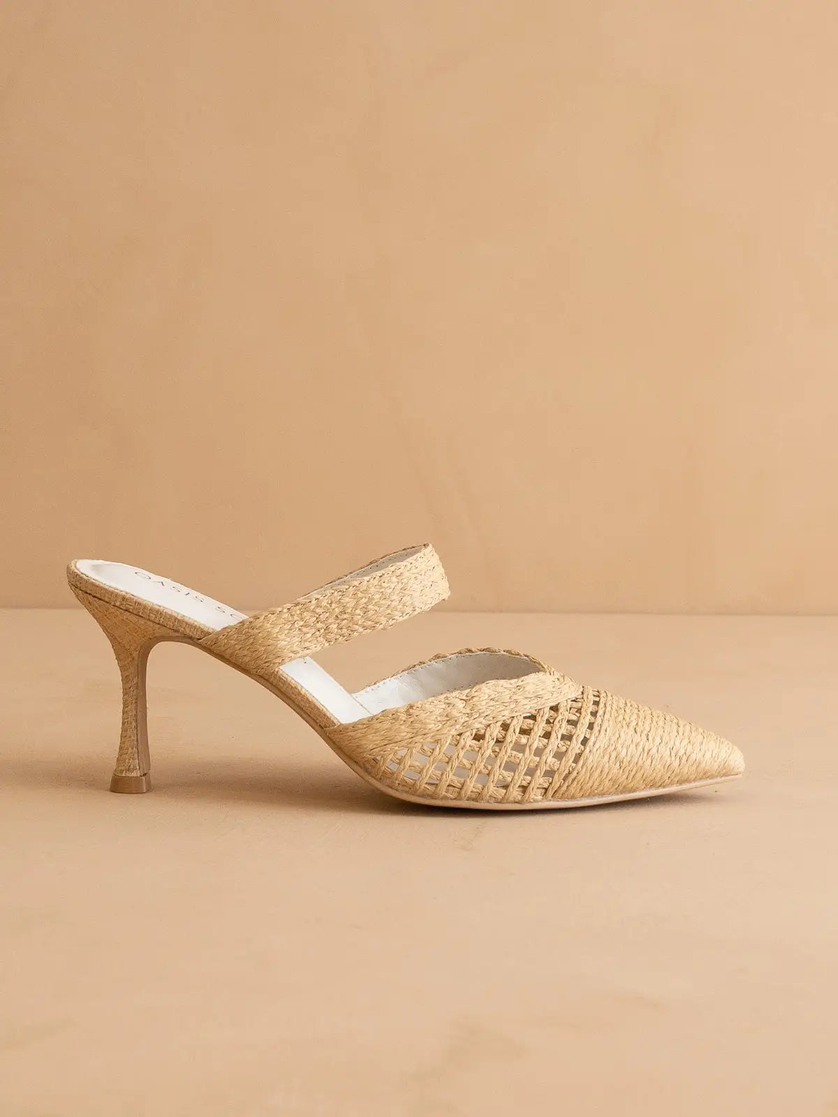 THE TIA PINTED TOW RAFFIA KITTEN HEEL