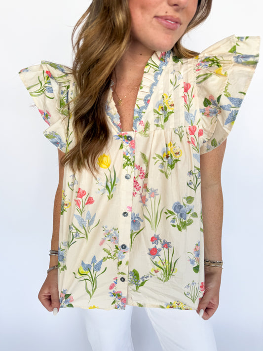 FLUTTER FLORAL BLOUSE TOP
