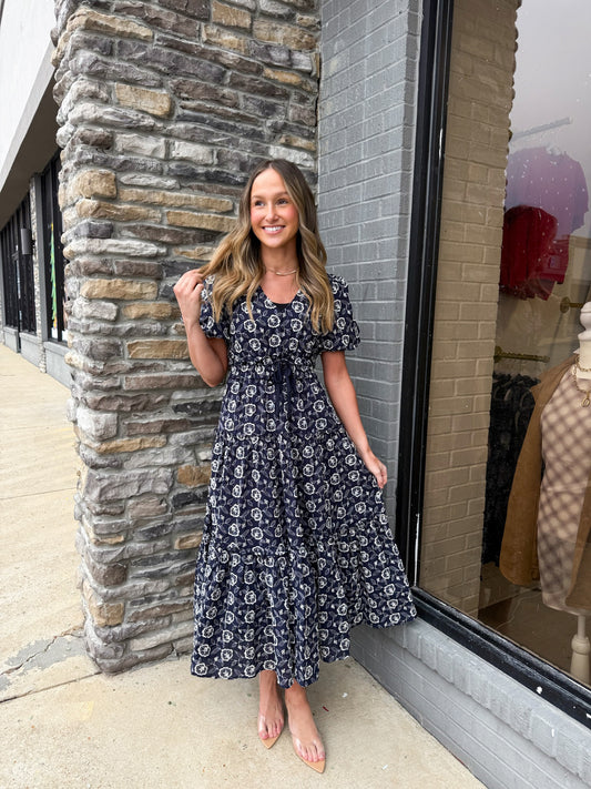 THE GAIL EMBROIDERED MIDI DRESS