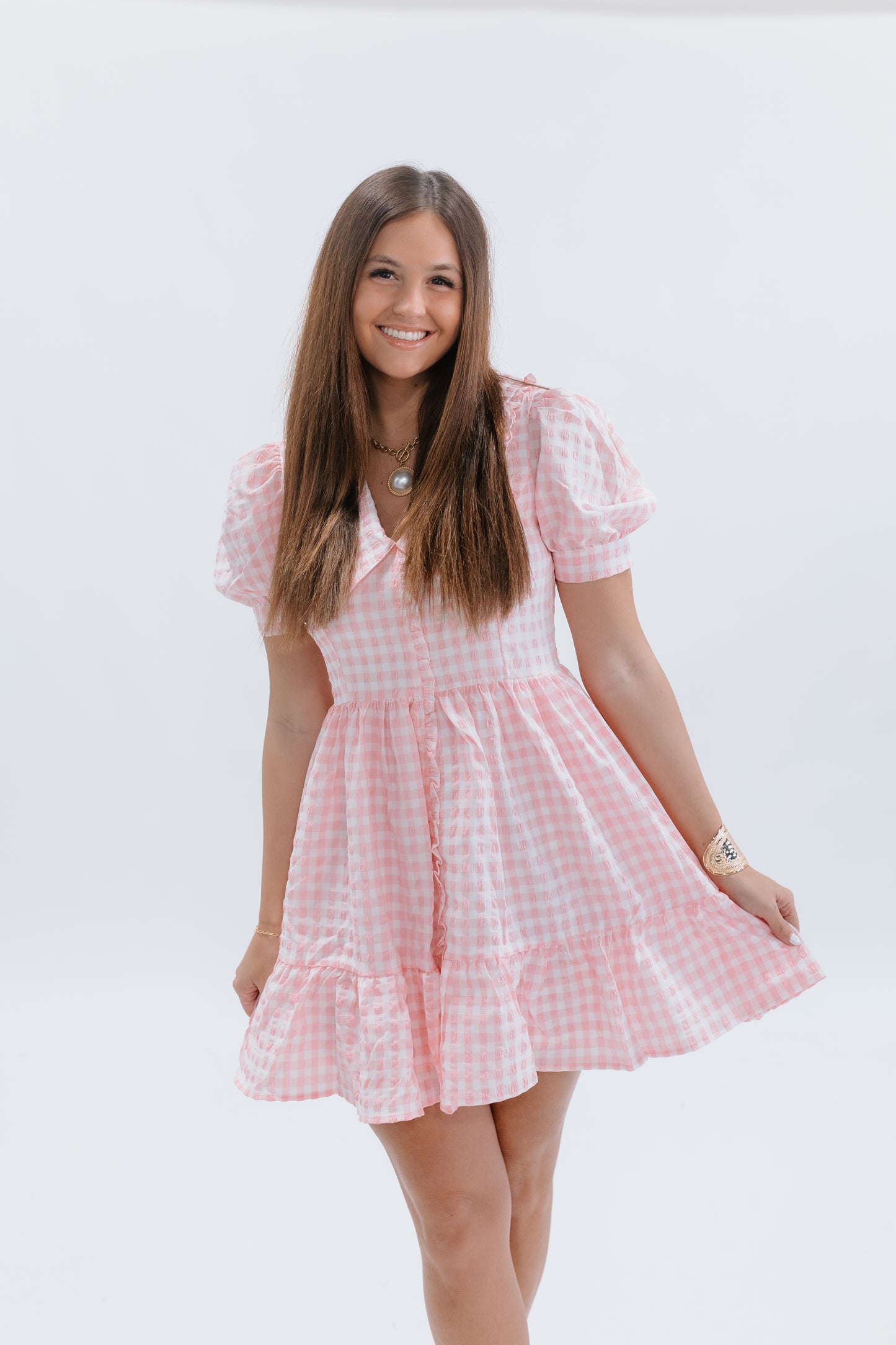 GINGHAM PETERPAN COLLARD DRESS