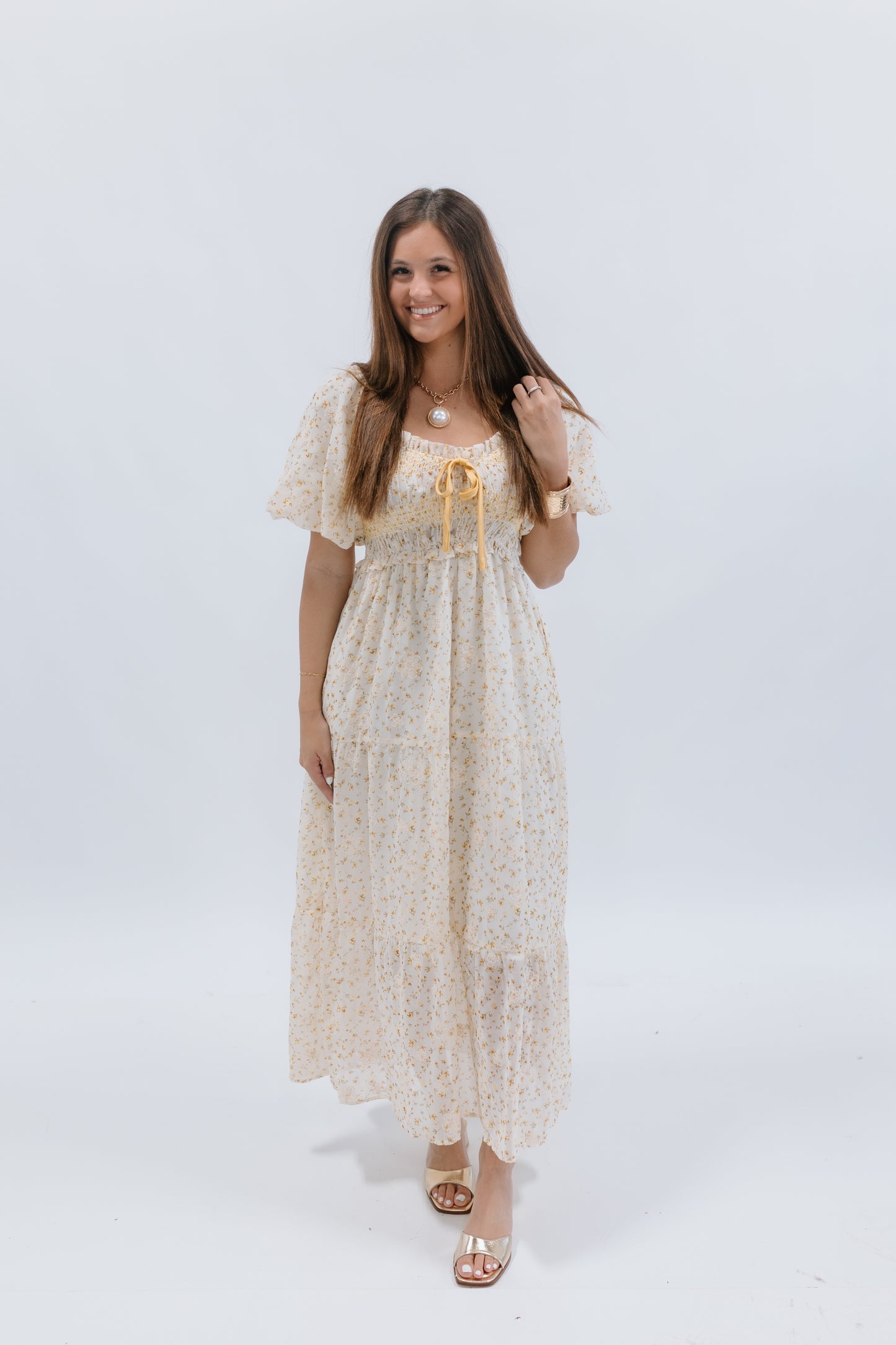 SUNNY FLORAL BUBBLE SLEEVE MAXI DRESS