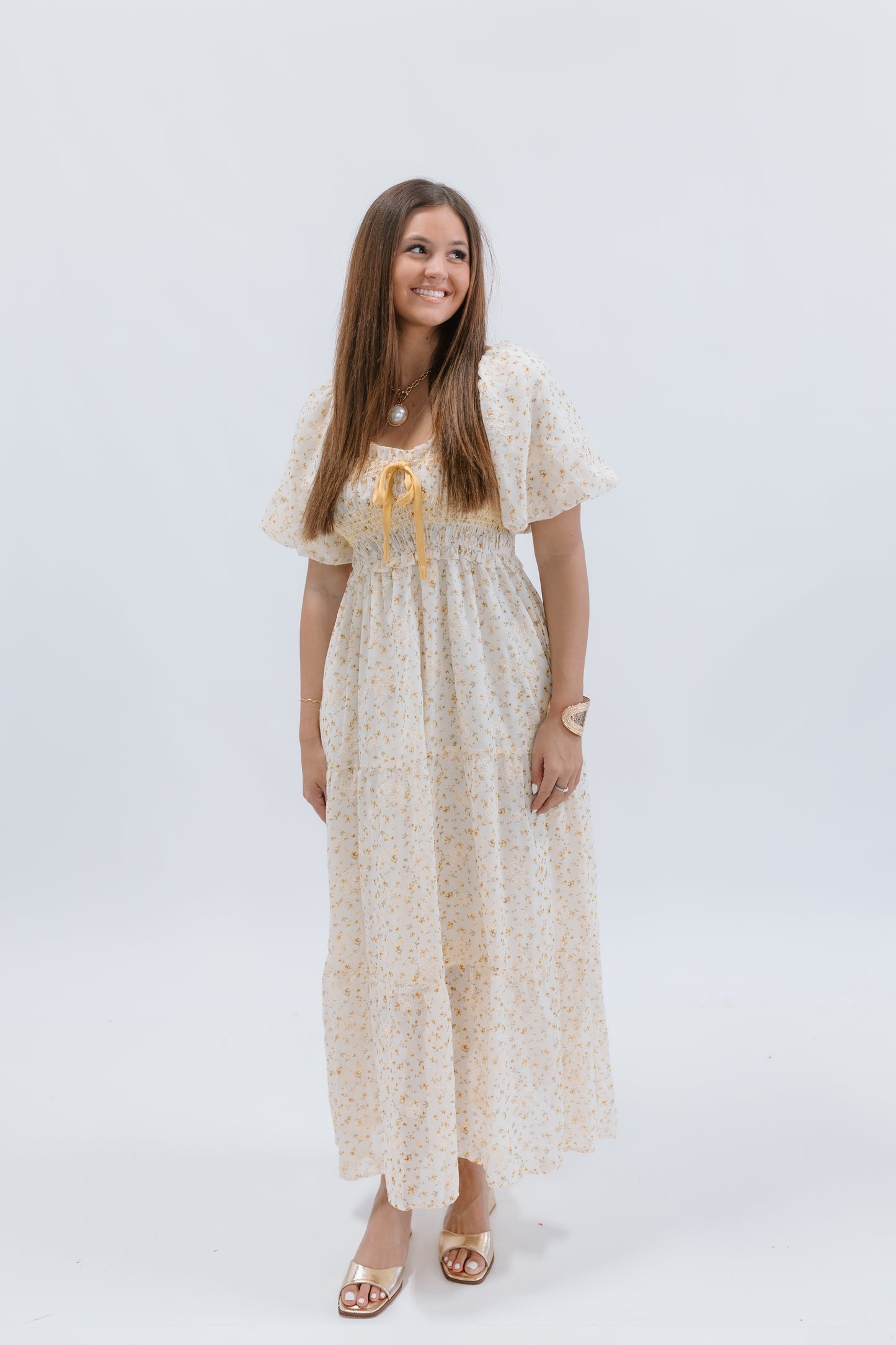 SUNNY FLORAL BUBBLE SLEEVE MAXI DRESS