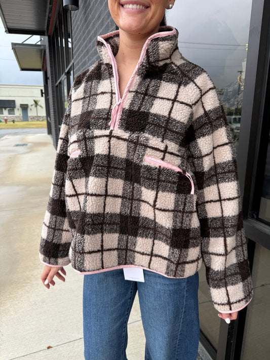 PLAID SHERPA HALF ZIP