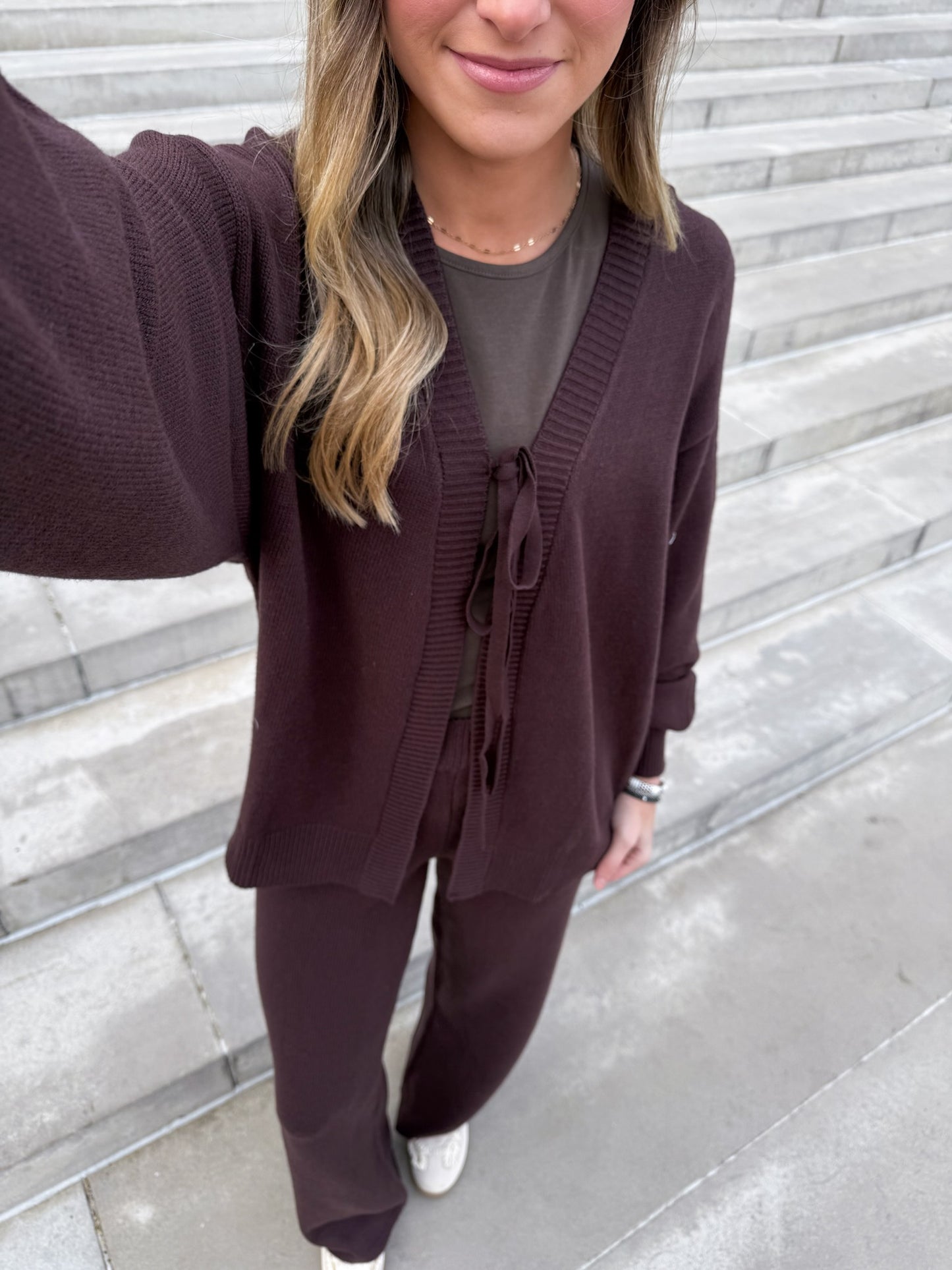 TIE KNIT CARDIGAN SET