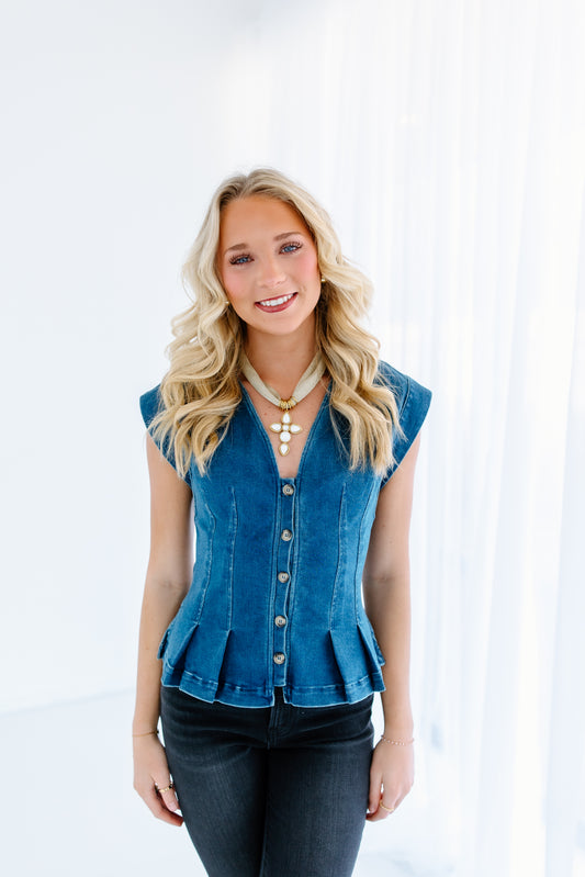 BUTTON DOWN DENIM TOP