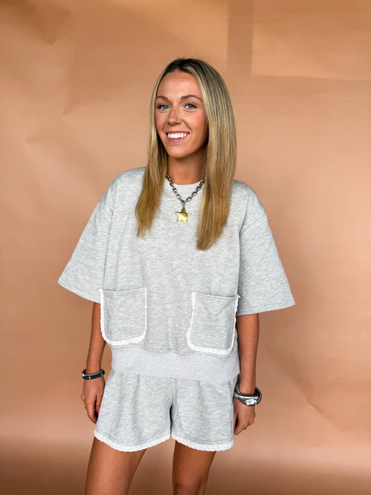 EYELET LACE DETAIL SHORTS SET