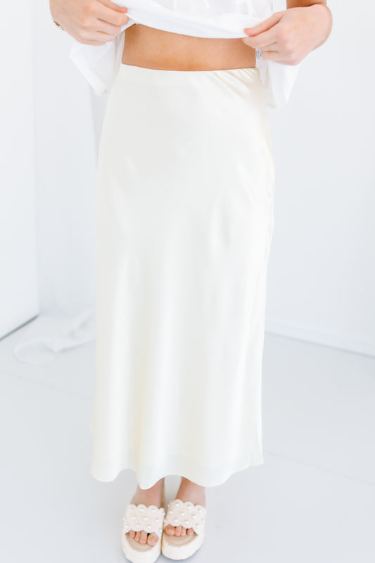SATIN SILK MIDI SKIRT