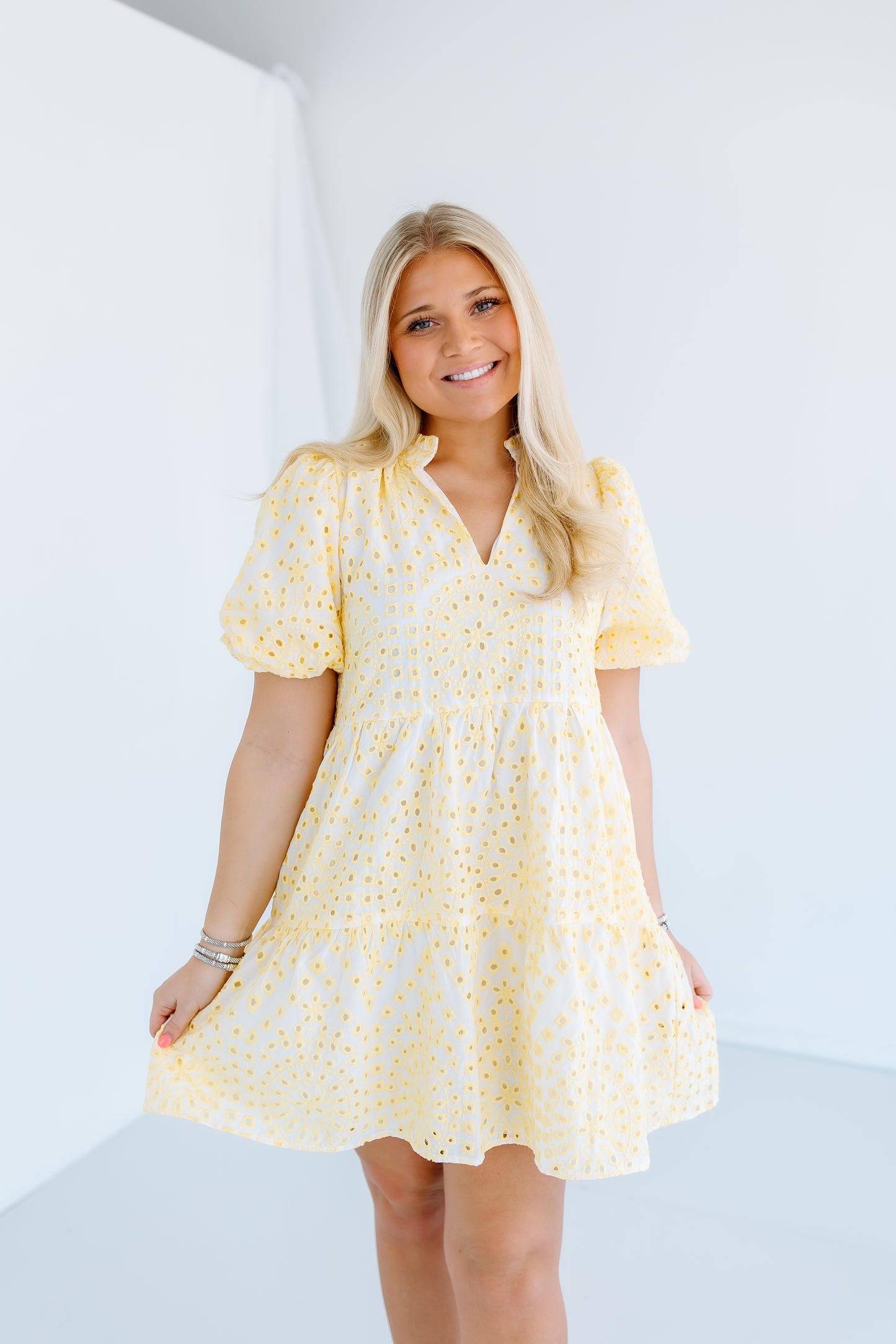 SHAYLA EYELET MINI DRESS