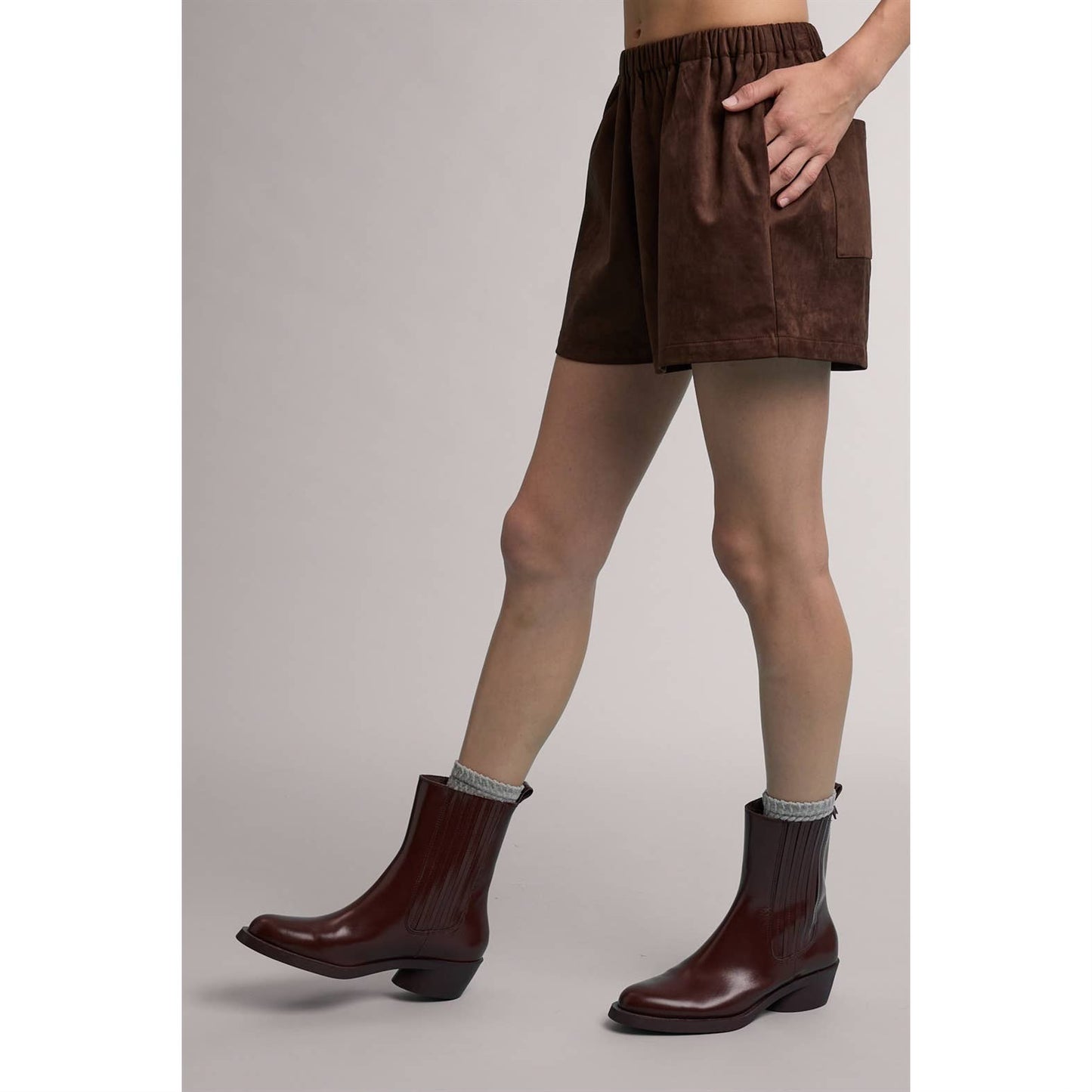 SUEDE PULL ON SHORTS