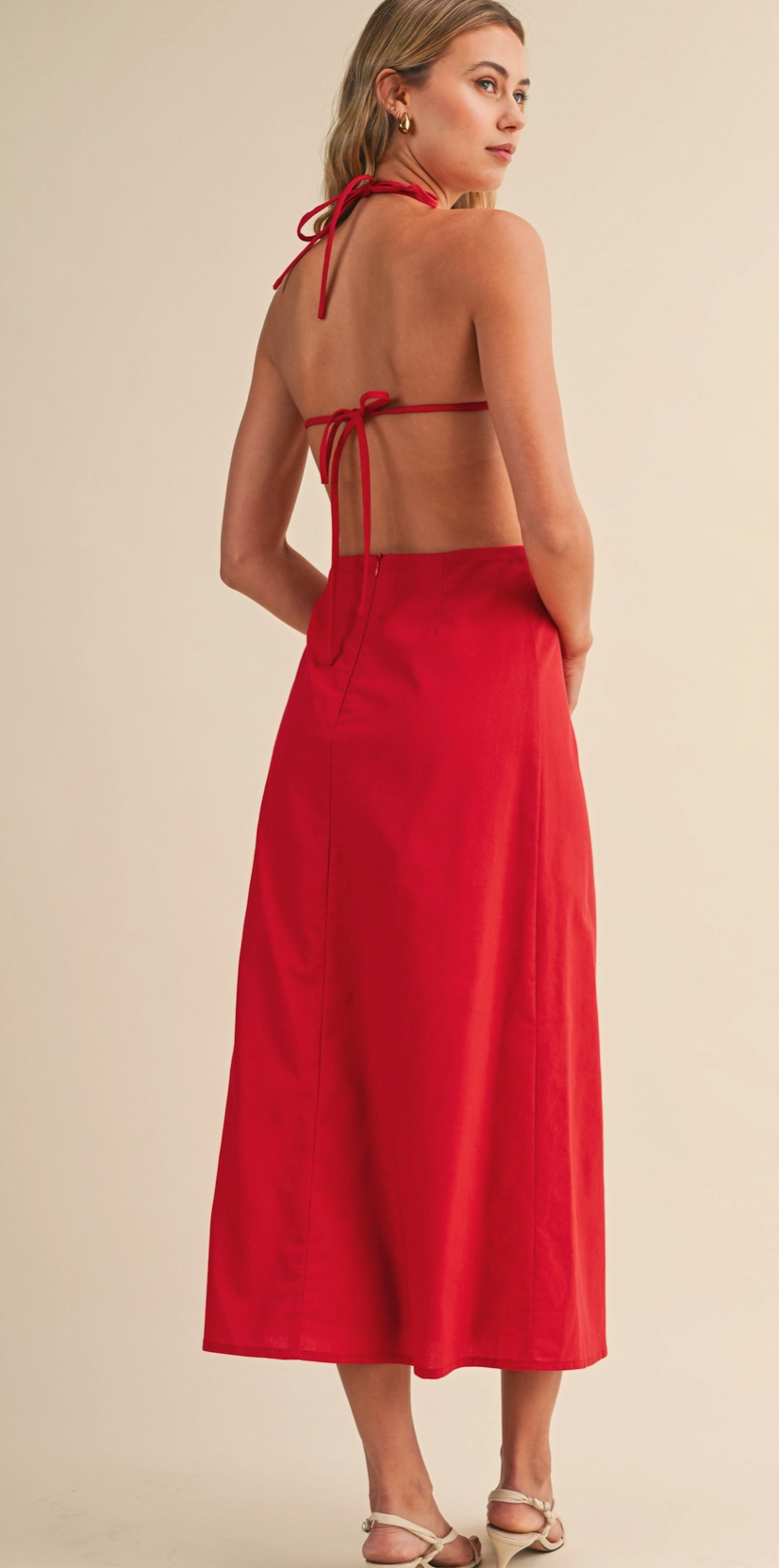 UP STATE LINEN HALTER MIDI DRESS