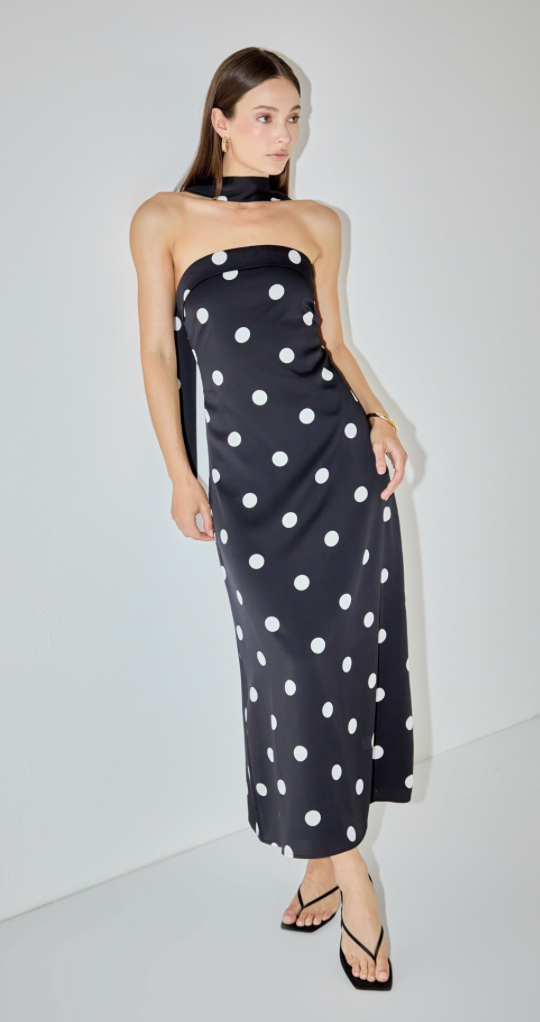 ON THE GO SCARF POLKA DOT MIDI DRESS